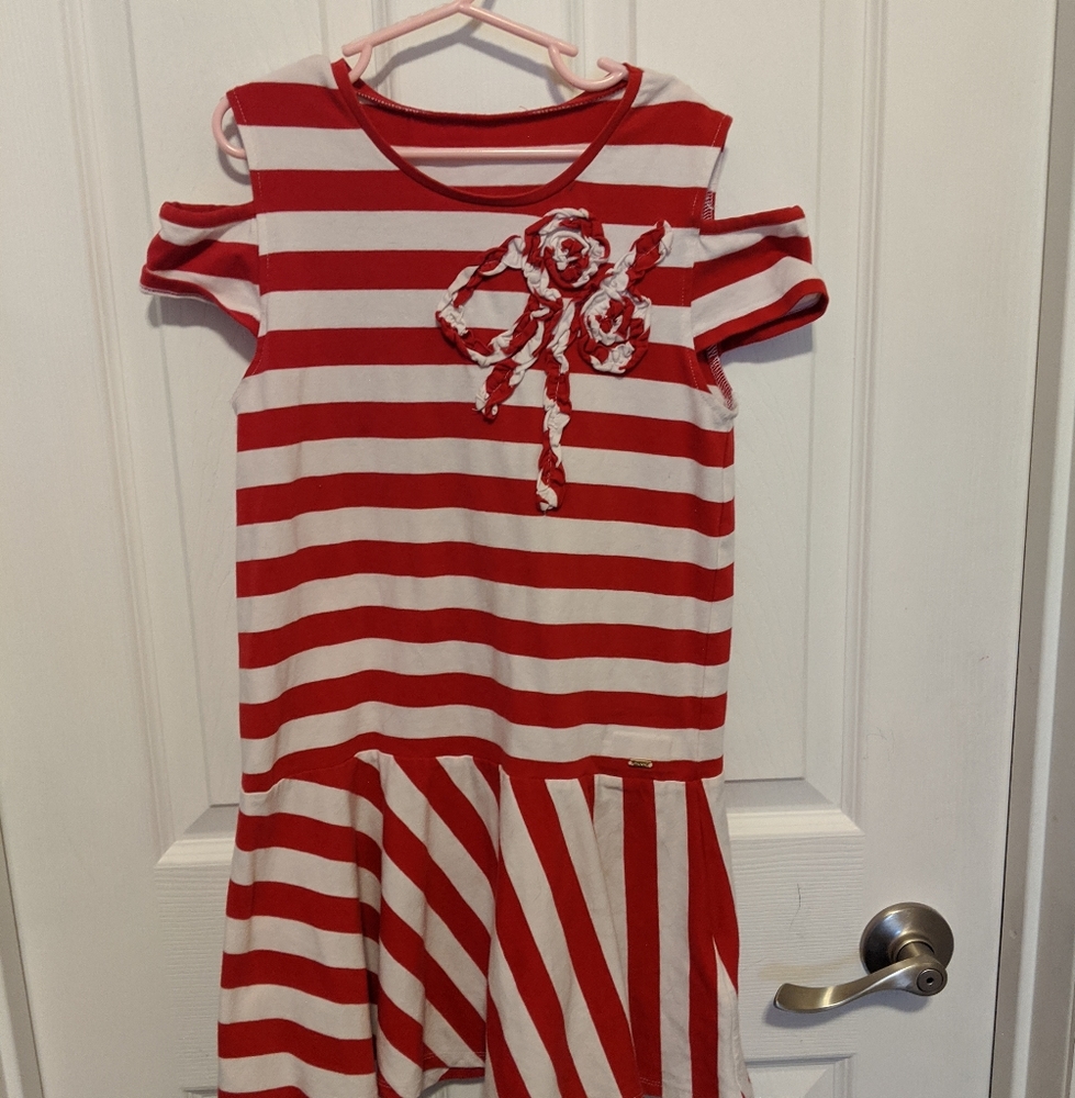 Girls Red & White Striped Dress